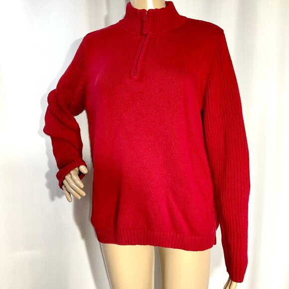 St Johns Bay XL Cotton Red Quarter Zip Sweater - Picture 2 of 11